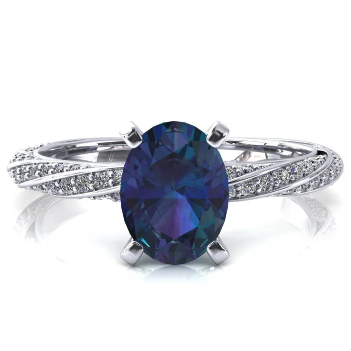 Rings Elysia Oval Alexandrite 4 Prong 34 Eternity Diamond Accent Ring Fire Brilliance Rings Elysia Oval Alexandrite 4 Prong 34 Eternity Diamond Accent Ring Fire Brilliance