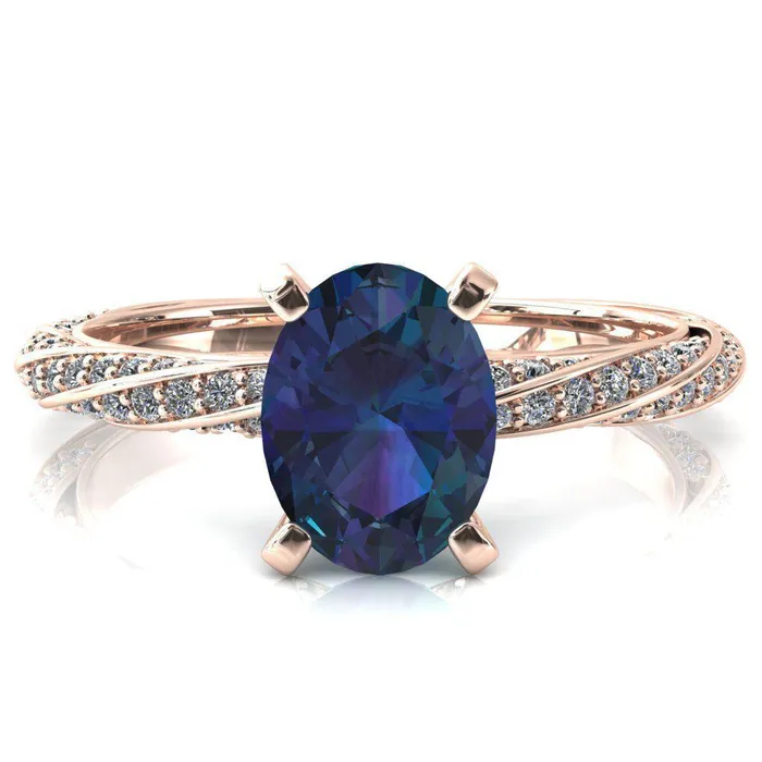 Rings Elysia Oval Alexandrite 4 Prong 34 Eternity Diamond Accent Ring Fire Brilliance 