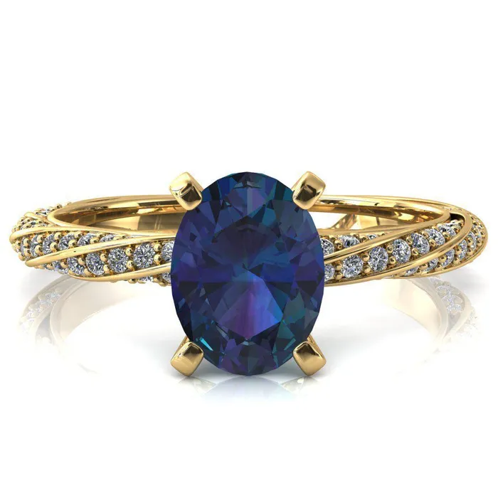 Rings Elysia Oval Alexandrite 4 Prong 34 Eternity Diamond Accent Ring Fire Brilliance 