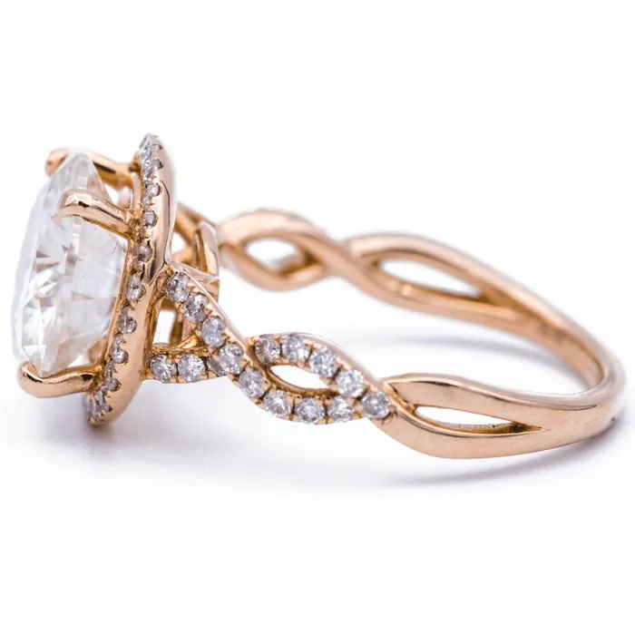 Rings Fire Brilliance 10mm Round Center 14K Rose Gold Infinite Band Halo MicroPave Diamond Ring