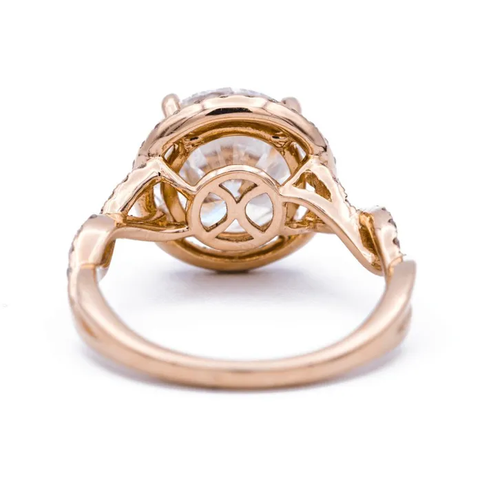 Rings Fire Brilliance 10mm Round Center 14K Rose Gold Infinite Band Halo MicroPave Diamond Ring