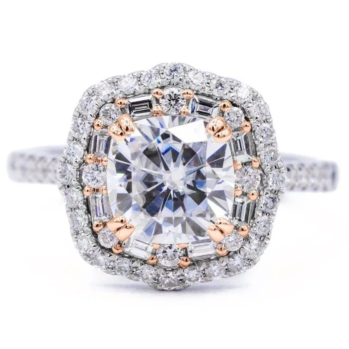 Rings Fire Brilliance 75mm Cushion Center 14k Gold Antique Halo Basket Ring