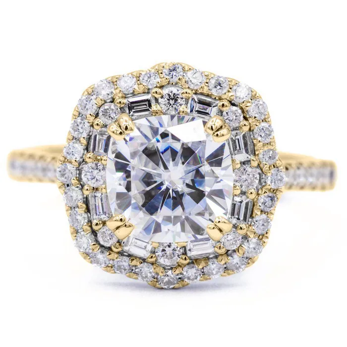 Rings Fire Brilliance 75mm Cushion Center 14k Gold Antique Halo Basket Ring