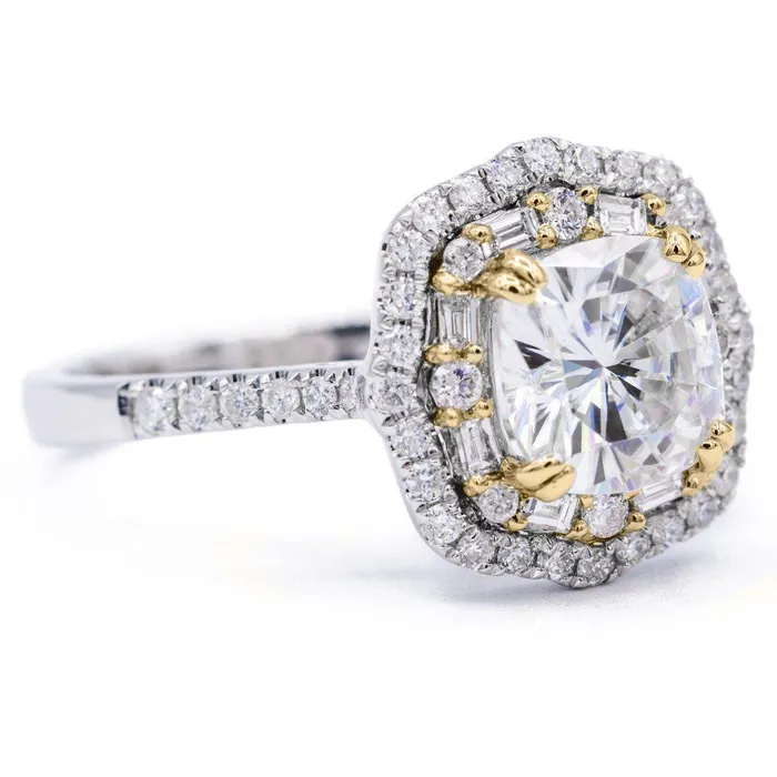 Rings Fire Brilliance 75mm Cushion Center 14k Gold Antique Halo Basket Ring