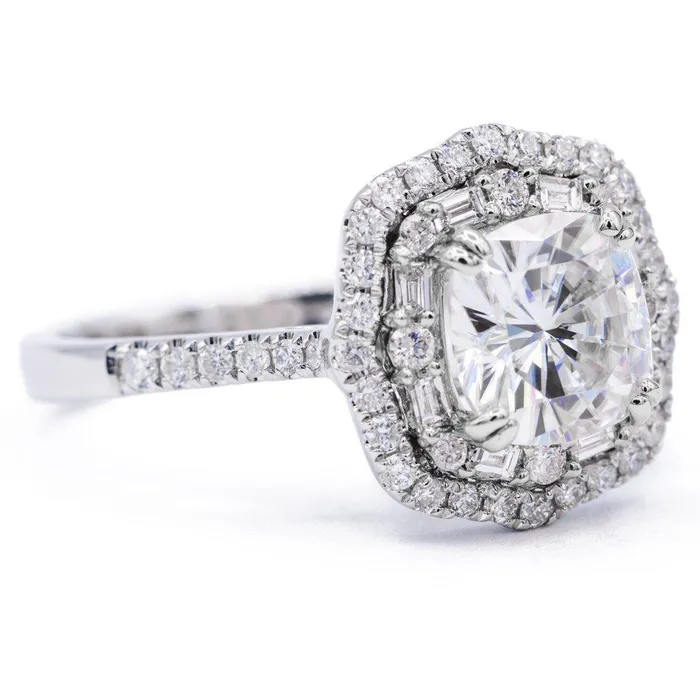 Rings Fire Brilliance 75mm Cushion Center 14k Gold Antique Halo Basket Ring