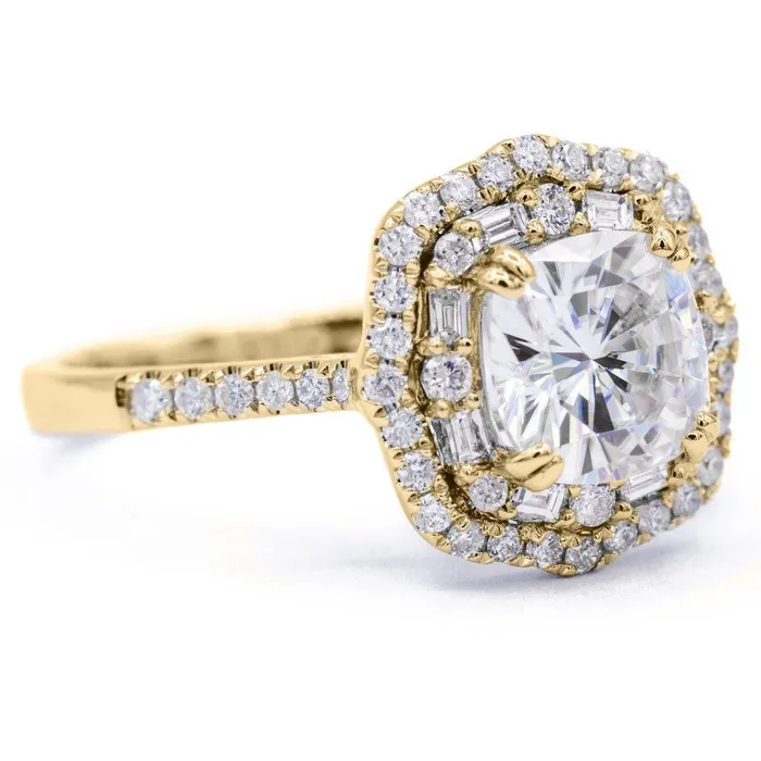 Rings Fire Brilliance 75mm Cushion Center 14k Gold Antique Halo Basket Ring