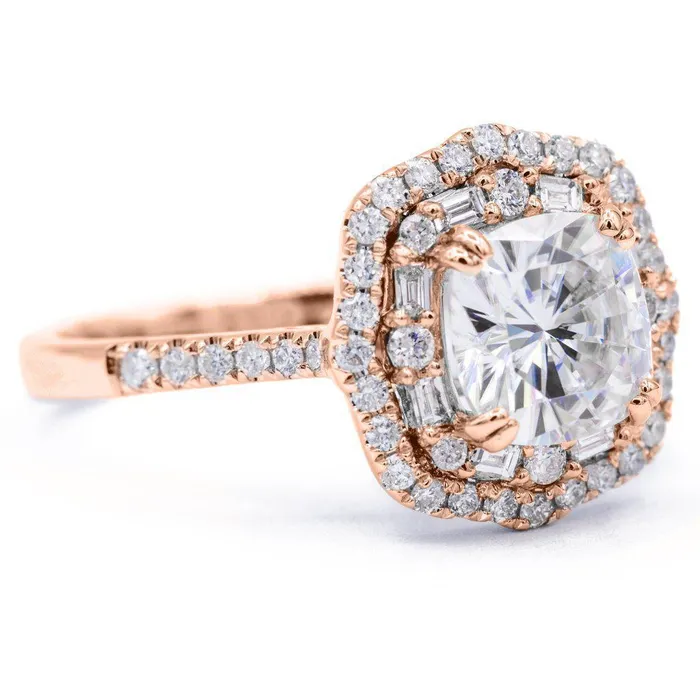 Rings Fire Brilliance 75mm Cushion Center 14k Gold Antique Halo Basket Ring