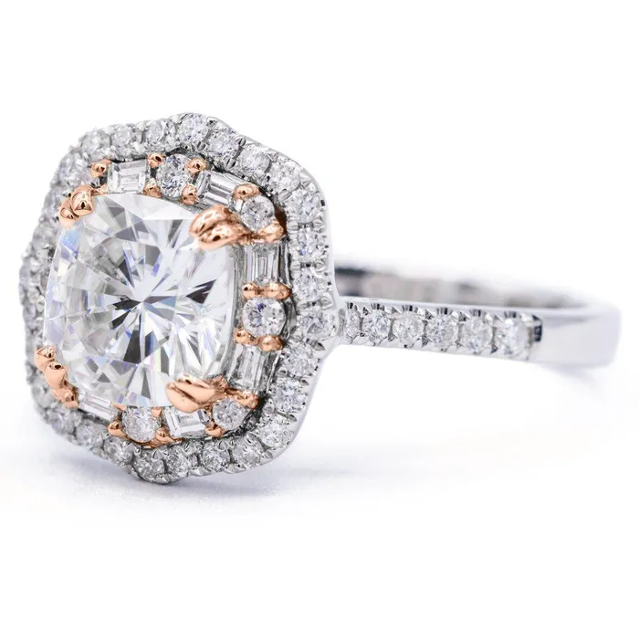 Rings Fire Brilliance 75mm Cushion Center 14k Gold Antique Halo Basket Ring