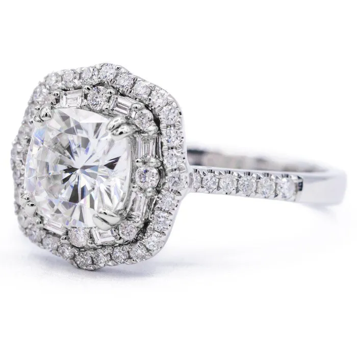 Rings Fire Brilliance 75mm Cushion Center 14k Gold Antique Halo Basket Ring