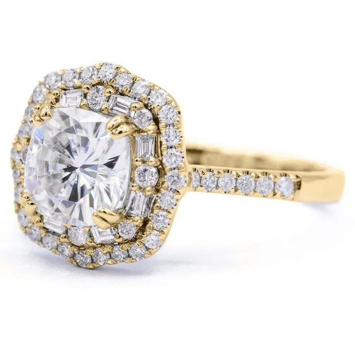 Rings Fire Brilliance 75mm Cushion Center 14k Gold Antique Halo Basket Ring