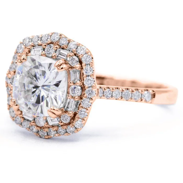 Rings Fire Brilliance 75mm Cushion Center 14k Gold Antique Halo Basket Ring