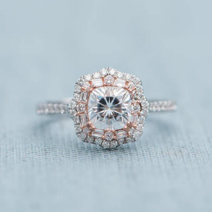 Rings Fire Brilliance 75mm Cushion Center 14k Gold Antique Halo Basket Ring