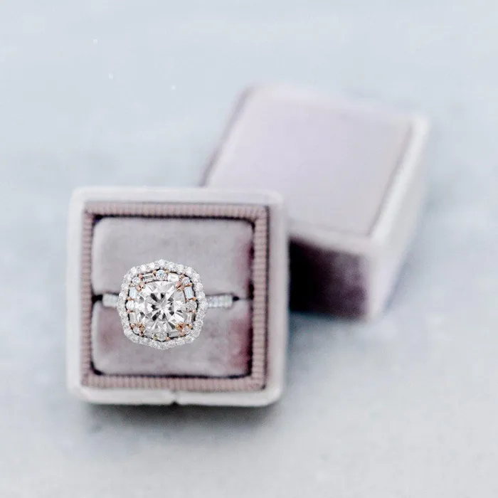 Rings Fire Brilliance 75mm Cushion Center 14k Gold Antique Halo Basket Ring