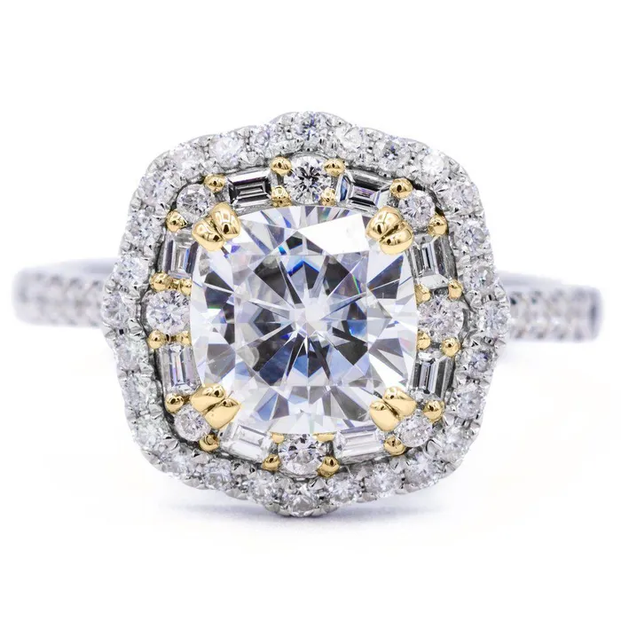 Rings Fire Brilliance 75mm Cushion Center 14k Gold Antique Halo Basket Ring