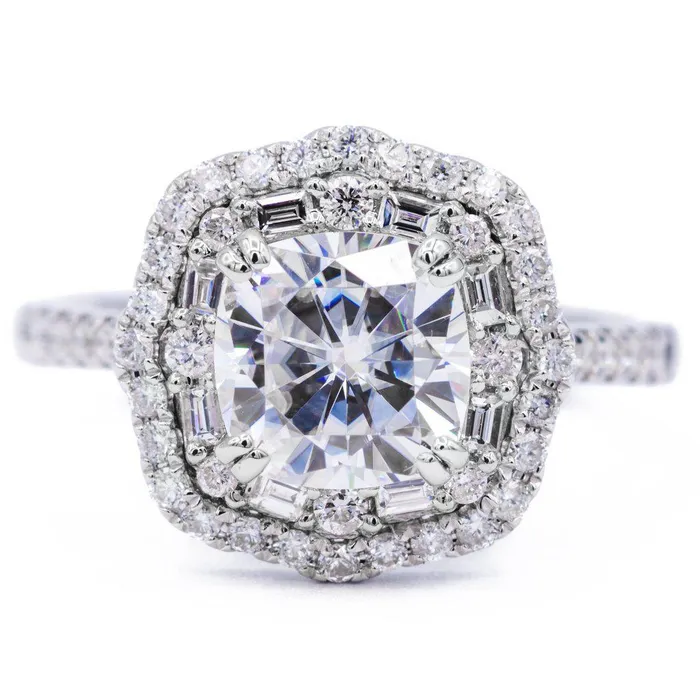 Rings Fire Brilliance 75mm Cushion Center 14k Gold Antique Halo Basket Ring