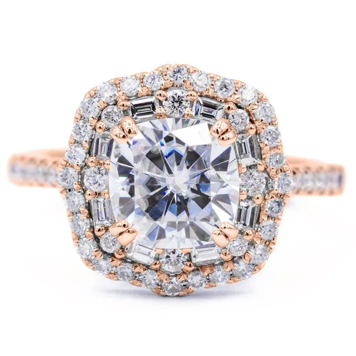 Rings Fire Brilliance 75mm Cushion Center 14k Gold Antique Halo Basket Ring