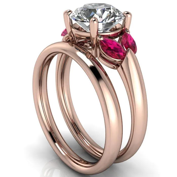 Rings Fire Brilliance Adrenne Round Center Stone 4 Prong Double Ruby Marquise Side Ring