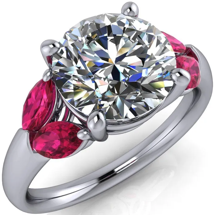 Rings Fire Brilliance Adrenne Round Center Stone 4 Prong Double Ruby Marquise Side Ring