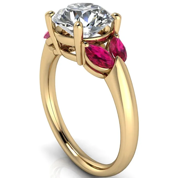 Rings Fire Brilliance Adrenne Round Center Stone 4 Prong Double Ruby Marquise Side Ring