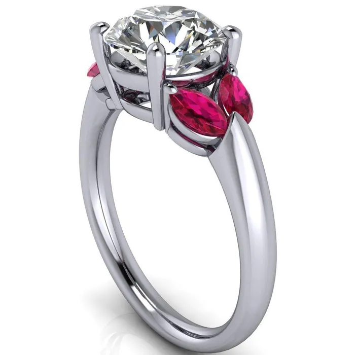Rings Fire Brilliance Adrenne Round Center Stone 4 Prong Double Ruby Marquise Side Ring