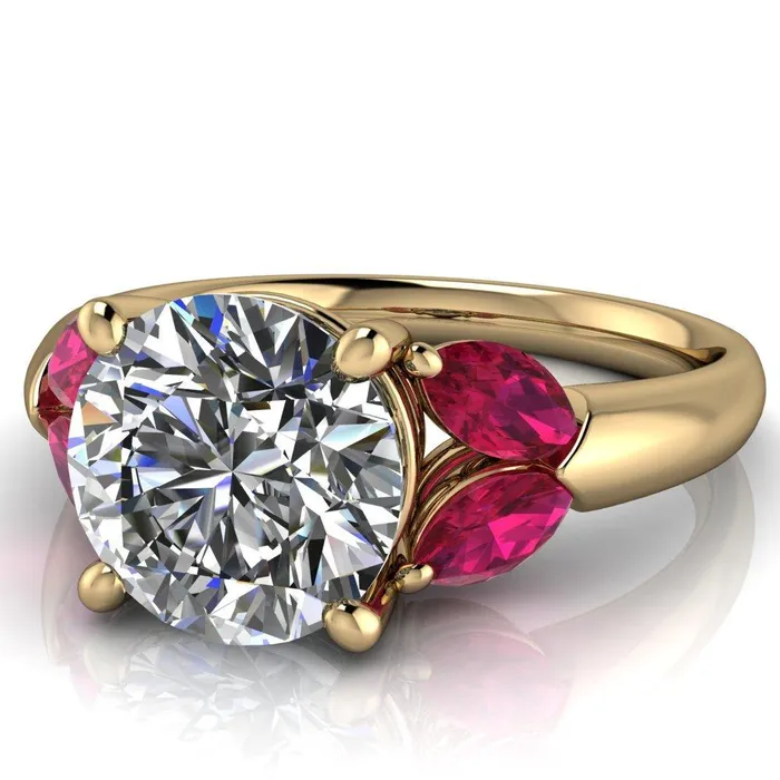 Rings Fire Brilliance Adrenne Round Center Stone 4 Prong Double Ruby Marquise Side Ring