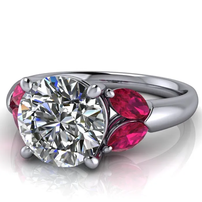 Rings Fire Brilliance Adrenne Round Center Stone 4 Prong Double Ruby Marquise Side Ring