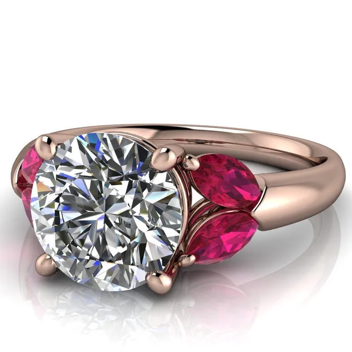Rings Fire Brilliance Adrenne Round Center Stone 4 Prong Double Ruby Marquise Side Ring