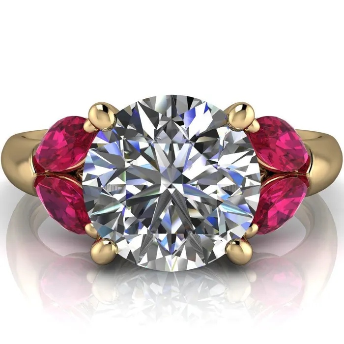 Rings Fire Brilliance Adrenne Round Center Stone 4 Prong Double Ruby Marquise Side Ring