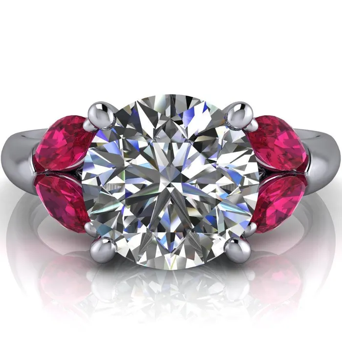 Rings Fire Brilliance Adrenne Round Center Stone 4 Prong Double Ruby Marquise Side Ring