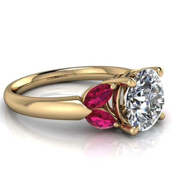 Rings Fire Brilliance Adrenne Round Center Stone 4 Prong Double Ruby Marquise Side Ring
