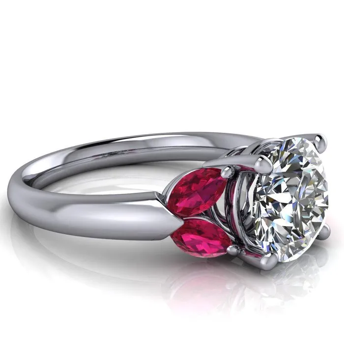 Rings Fire Brilliance Adrenne Round Center Stone 4 Prong Double Ruby Marquise Side Ring