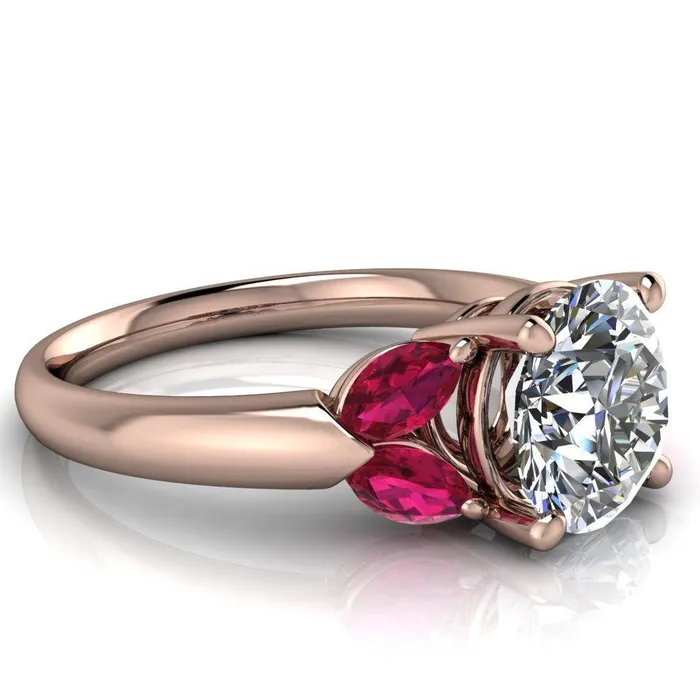 Rings Fire Brilliance Adrenne Round Center Stone 4 Prong Double Ruby Marquise Side Ring