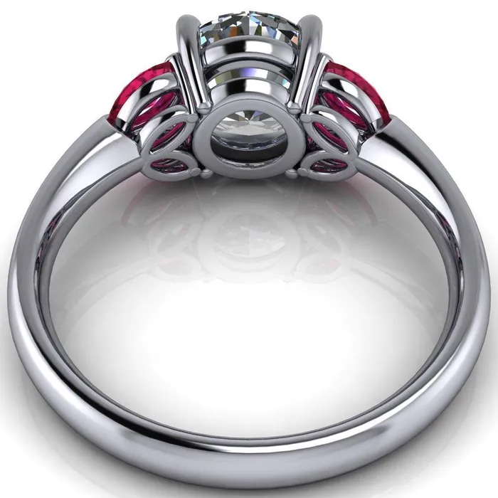 Rings Fire Brilliance Adrenne Round Center Stone 4 Prong Double Ruby Marquise Side Ring