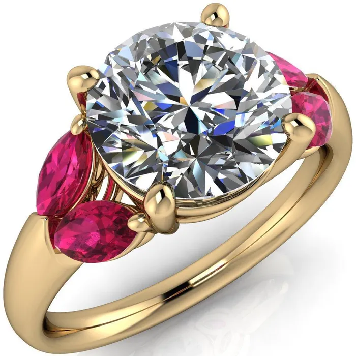 Rings Fire Brilliance Adrenne Round Center Stone 4 Prong Double Ruby Marquise Side Ring