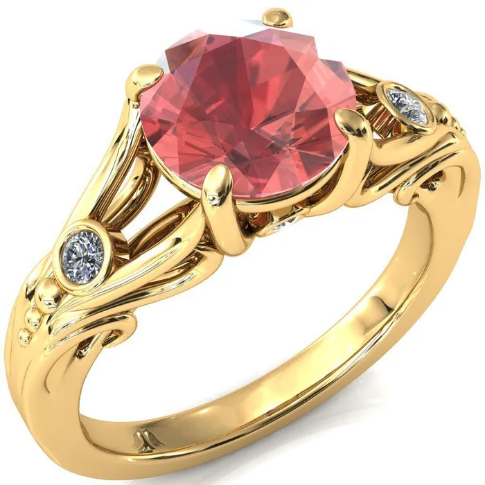 Rings Fire Brilliance Aerolynn Round Padparadscha Sapphire 4 Prong Diamond Accent Engagement Ring Rings Fire Brilliance Aerolynn Round Padparadscha Sapphire 4 Prong Diamond Accent Engagement Ring