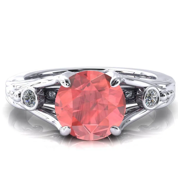 Rings Fire Brilliance Aerolynn Round Padparadscha Sapphire 4 Prong Diamond Accent Engagement Ring