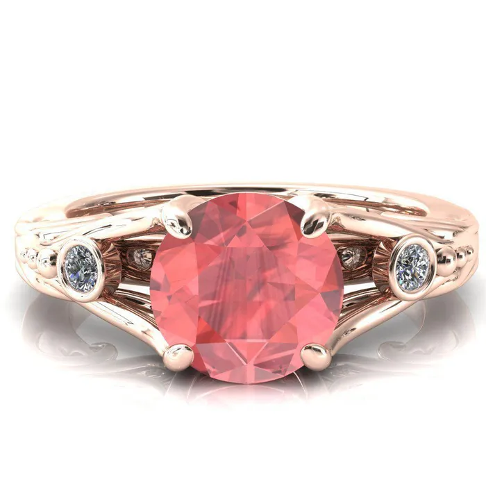 Rings Fire Brilliance Aerolynn Round Padparadscha Sapphire 4 Prong Diamond Accent Engagement Ring