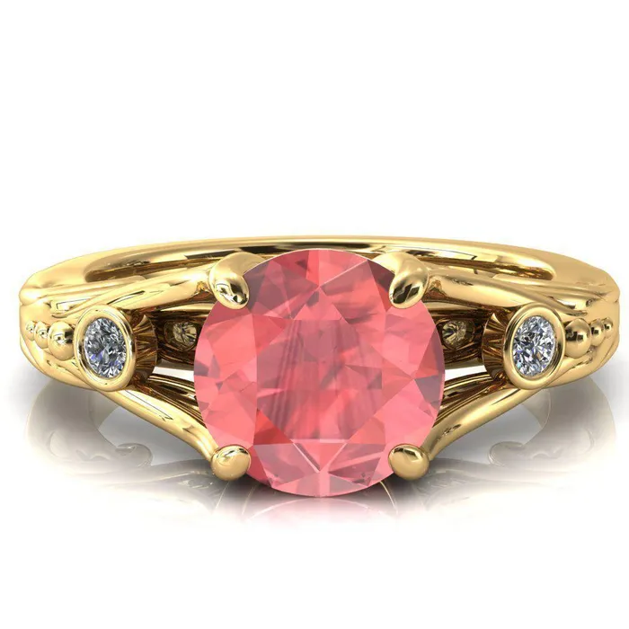 Rings Fire Brilliance Aerolynn Round Padparadscha Sapphire 4 Prong Diamond Accent Engagement Ring