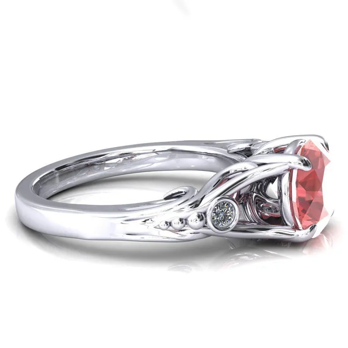 Rings Fire Brilliance Aerolynn Round Padparadscha Sapphire 4 Prong Diamond Accent Engagement Ring