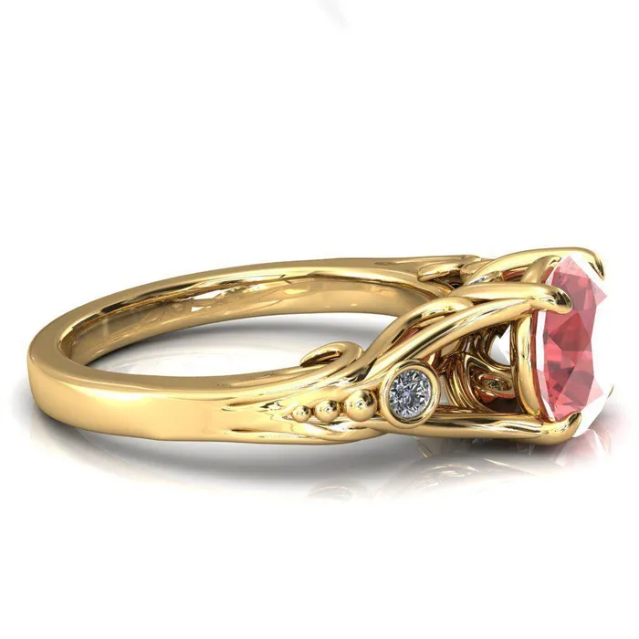 Rings Fire Brilliance Aerolynn Round Padparadscha Sapphire 4 Prong Diamond Accent Engagement Ring