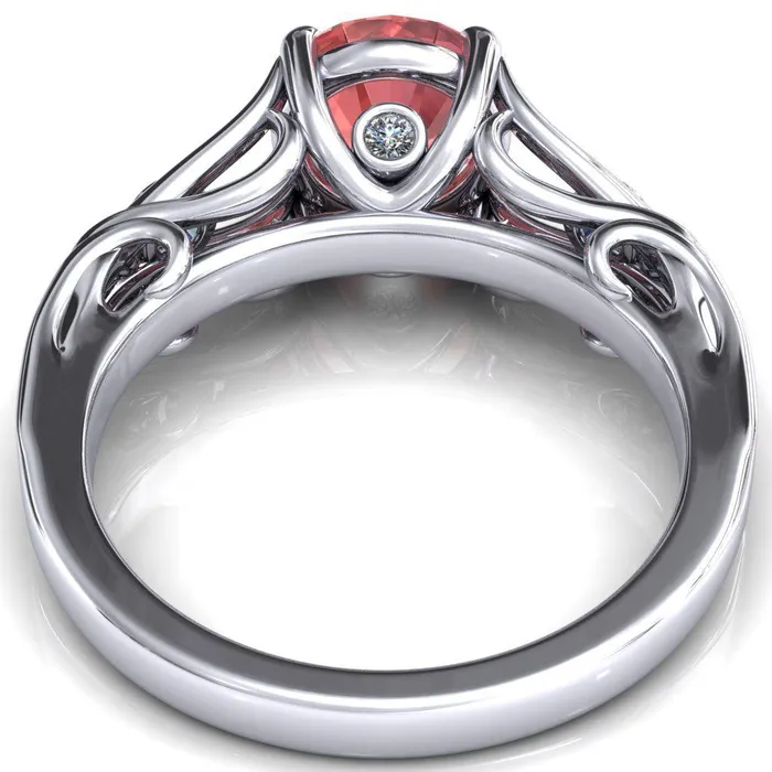 Rings Fire Brilliance Aerolynn Round Padparadscha Sapphire 4 Prong Diamond Accent Engagement Ring