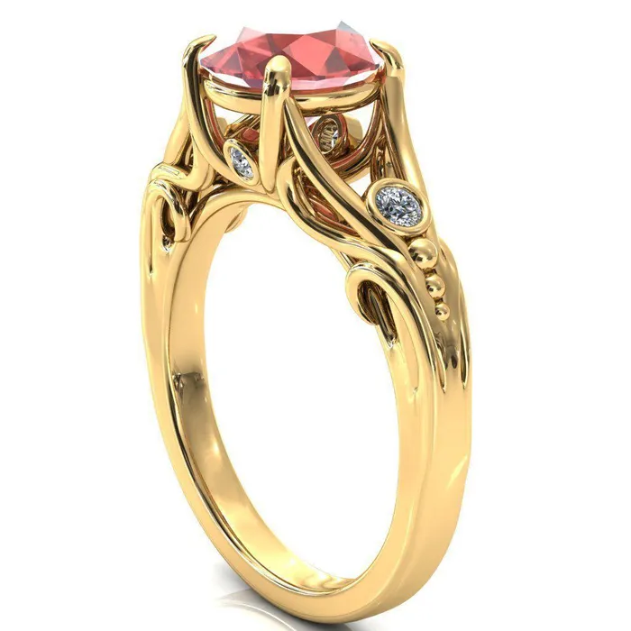Rings Fire Brilliance Aerolynn Round Padparadscha Sapphire 4 Prong Diamond Accent Engagement Ring