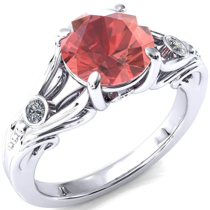 Rings Fire Brilliance Aerolynn Round Padparadscha Sapphire 4 Prong Diamond Accent Engagement Ring