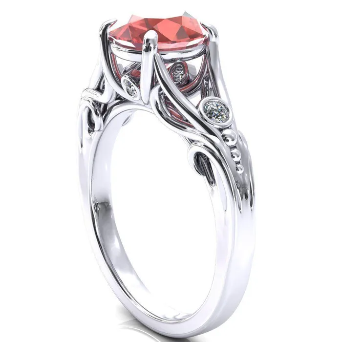Rings Fire Brilliance Aerolynn Round Padparadscha Sapphire 4 Prong Diamond Accent Engagement Ring