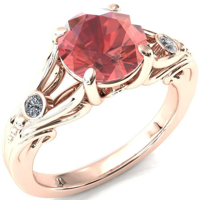 Rings Fire Brilliance Aerolynn Round Padparadscha Sapphire 4 Prong Diamond Accent Engagement Ring