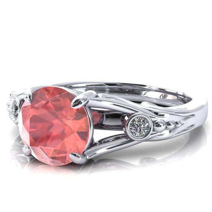 Rings Fire Brilliance Aerolynn Round Padparadscha Sapphire 4 Prong Diamond Accent Engagement Ring
