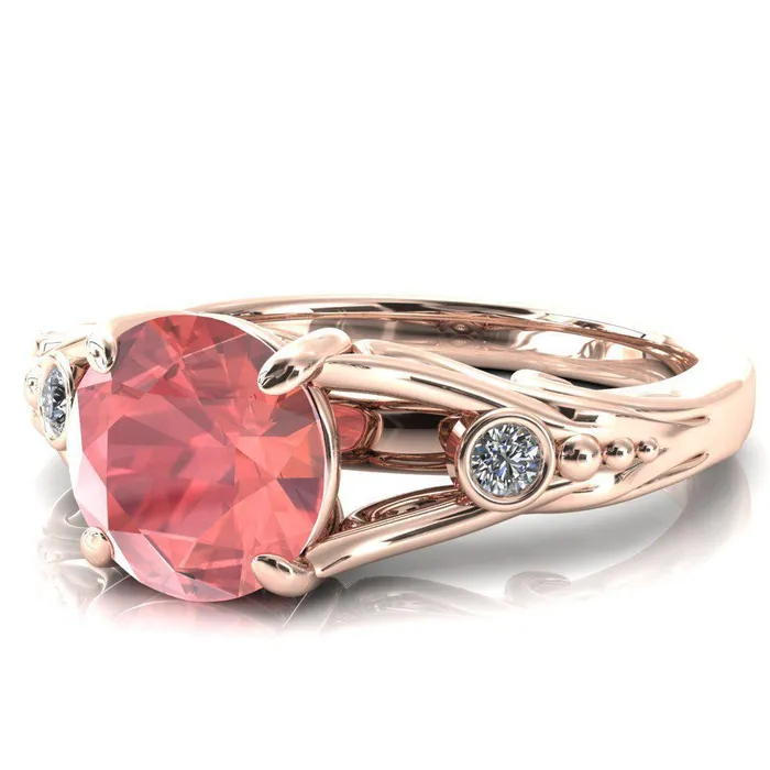 Rings Fire Brilliance Aerolynn Round Padparadscha Sapphire 4 Prong Diamond Accent Engagement Ring