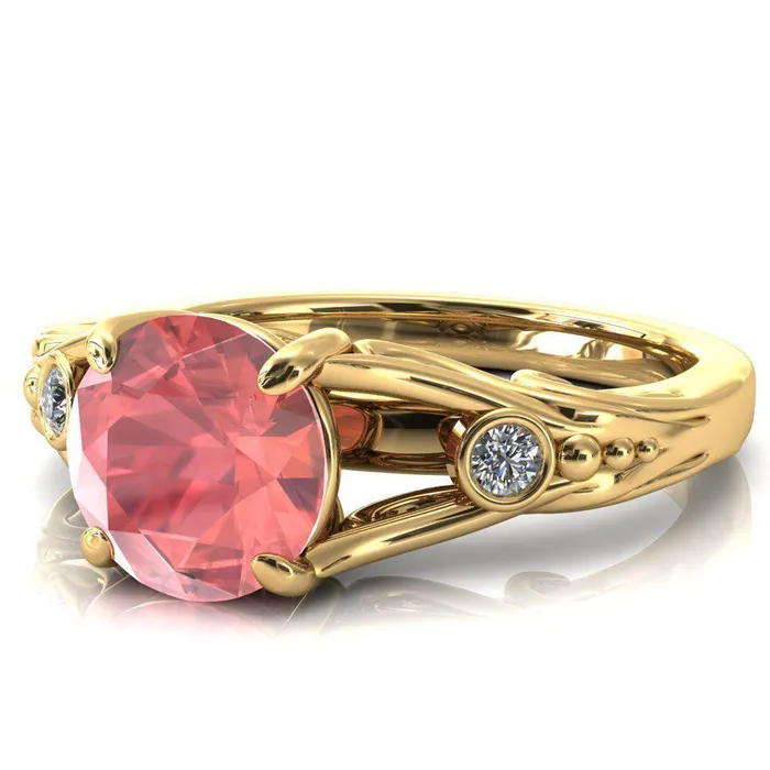 Rings Fire Brilliance Aerolynn Round Padparadscha Sapphire 4 Prong Diamond Accent Engagement Ring