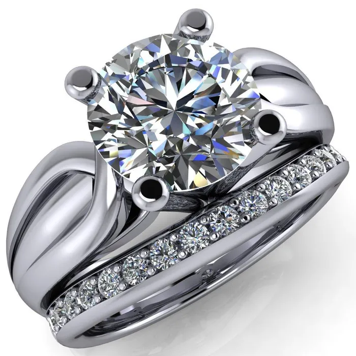 Rings Fire Brilliance Angelique Round Center Stone Thick Split Shank 4 Prong Engagement Ring