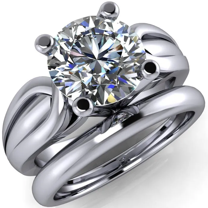 Rings Fire Brilliance Angelique Round Center Stone Thick Split Shank 4 Prong Engagement Ring